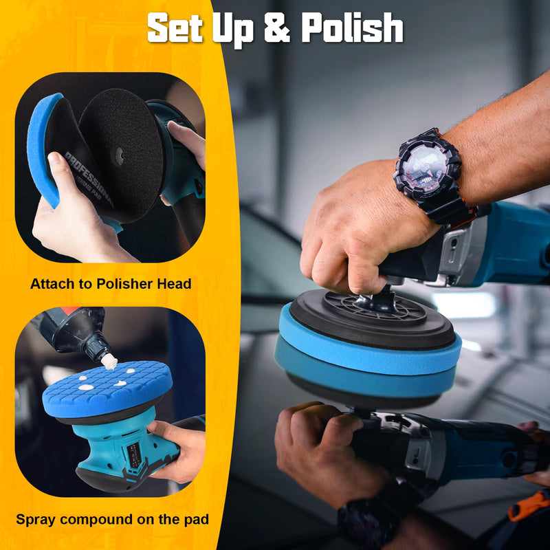 6 Inch Buffing Polishing Pads, 3Pcs Blue Polishing Pad High-Density Buffing Sponge Pads 6.5 Inch Face for 6 Inch 150mm Backing Plate for Car Buffer Polisher Compounding, Polishing & Waxing 6.5 - Inch