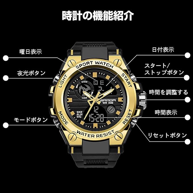 findtime Men's Digital Wristwatch, Digiana, Headwatch, Waterproof, Military Watch, Stopwatch, Sports, Dual Time, Stylish, Alarm, LED, Alarm Clock, Japanese Instruction Manual Included, Black, Silver, - NewNest Australia