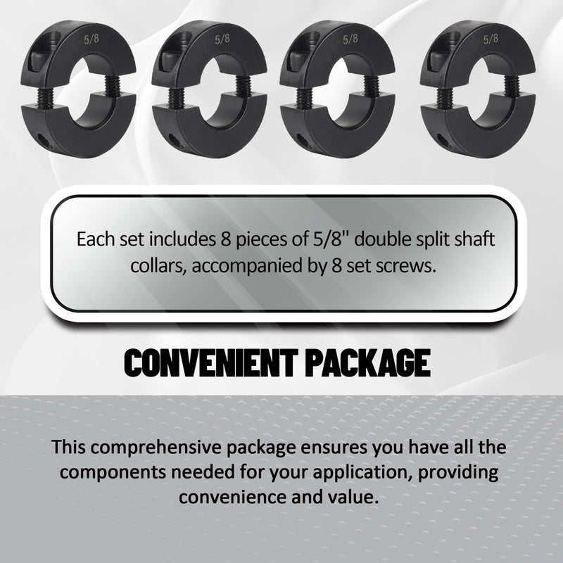 TonGass (8-Pack, Black) 5/8" Bore Double Split Clamp-On Shaft Collars Screw Set Carbon Steel Bore Shaft Collars Sets - 5/8" Bore Size, 1-5/16" Outer Diameter, 7/16" Width for Automotive Industrial Use 8