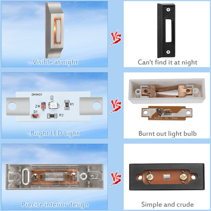 Enhon 1 Pack Solid Nickel Doorbell Button,Sleek Metal LED Light Up Wall Mounted Door Bell Push Buttons for Home, Universal Garage Door Opener Switch(Stylish Style)