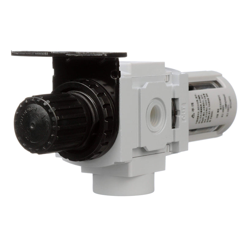 PneumaticPlus PPP2-N02BG Miniature Air Filter Regulator Piggyback Combo 1/4" NPT - 5 Micron, Poly Bowl, Manual Drain, Embedded Gauge 1/4" NPT - Poly Bowl, Manual Drain