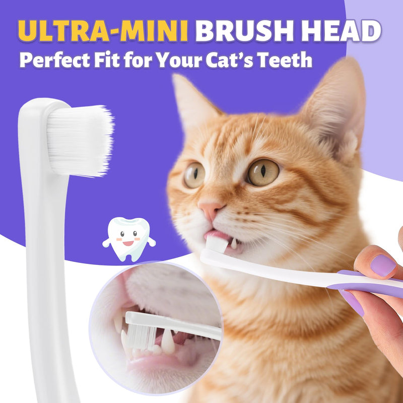 Cat Toothbrush for Kitten Teeth Cleaning + Natural Coconut Oil Cat & Dog Toothpaste.Enzymatic