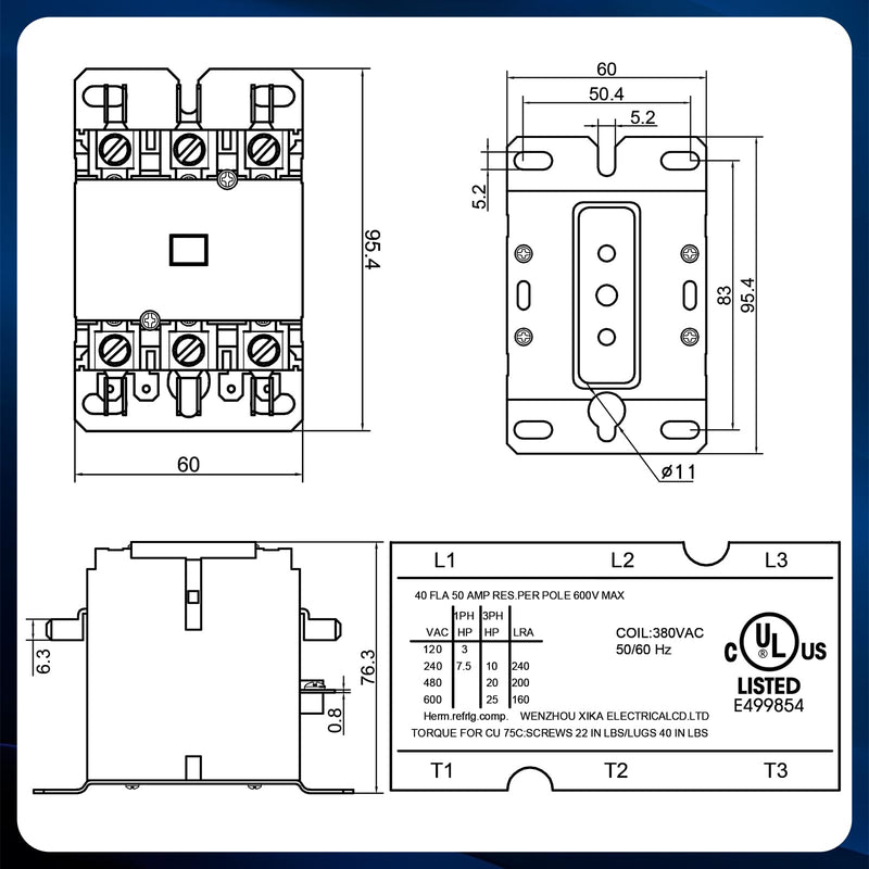 Dreyoo Carrier HVAC Motor Contactor, 3 Pole 40Amp Air Conditioner Condenser Compressor Replacement Relays Compatible with C230B, Air Conditioner, Heat Pump, Refrigeration Systems (120V) 120.0 Volts