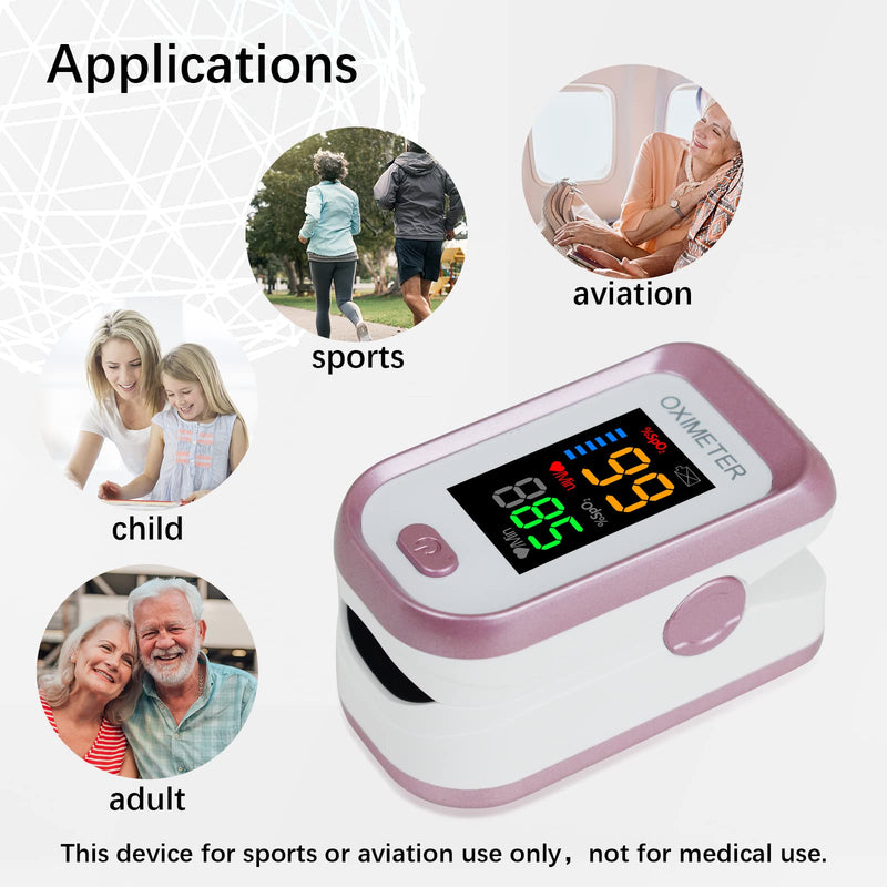 Pulse Oximeter Fingertip Blood Oxygen Saturation Monitor, Oximeter Finger Pulse Oximeter, LED Portable Oximeter with Lanyard (Rose Gold)