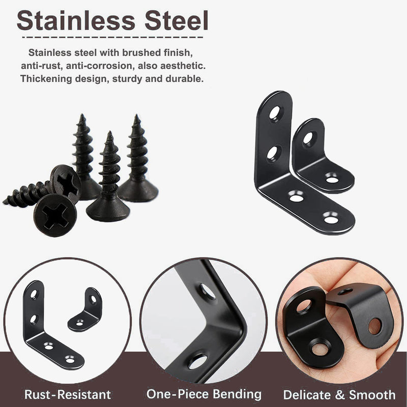 YAMASO 20PCS L Bracket Corner Bracket,Black Small Right Angle Bracket for Wood Furniture Cabinet Chair(10PCS 0.79 Inch+10PCS 1.57 Inch with 60PCS Screws)