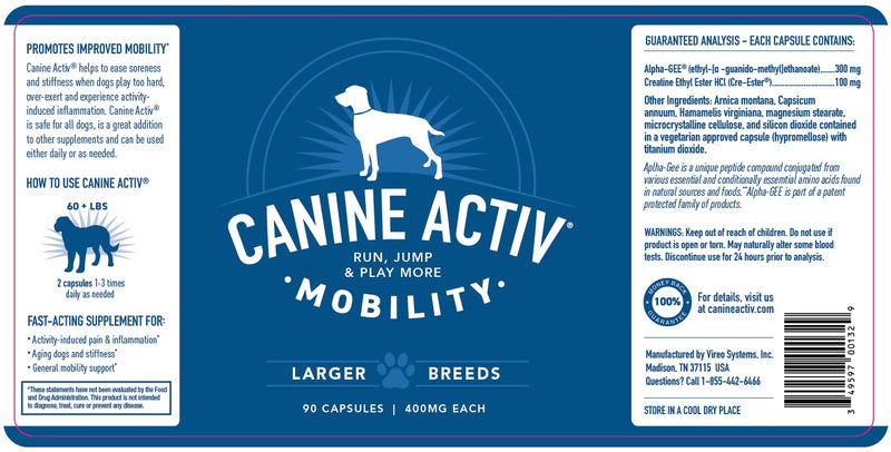 Dog Joint Pain Relief Activity-Induced Capsules, Dog Joint Supplement Large Breed, Hip and Joint Supplement, Dog Joint Pills for Fast Relief from Activity-Induced Pain - 90 Ct - PawsPlanet Australia