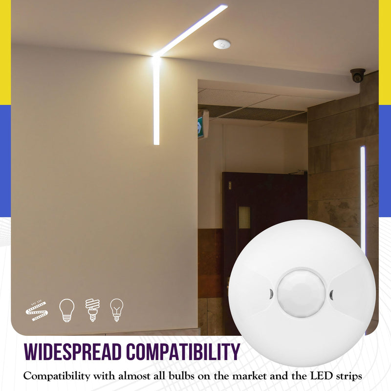 ENERLITES Low Voltage Ceiling Sensor Pir Occupancy Motion Detector, 360° Field of View, 1200 Sq Ft Coverage, Commercial/Industrial Grade, MPC-50L, White Power Pack