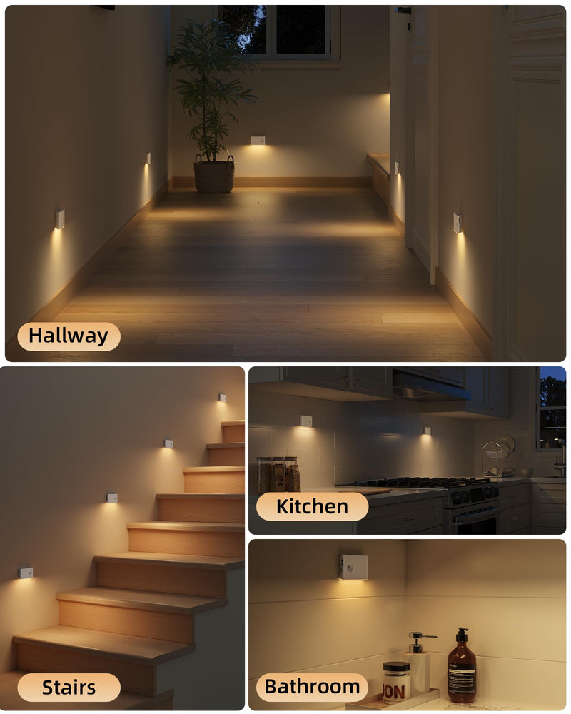 EZVALO 6 Pack Motion Sensor Night Lights, Sync LED Stair Lights Indoor, 1500mAh Rechargeable, Magnetic & Dimmable, 3000K Soft White, Portable Nightlight for Hallway, Stairs, Bathroom, Bedroom 6pack