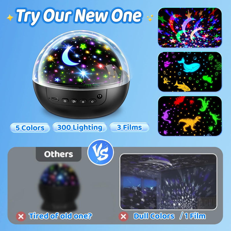 Night Light for Kids, 93 Lighting+3 Films Kids Night Light Projector, Remote+Dimmable Star Projector for Kids, 360° Slient Star Lights for Ceiling Projector, Stars for Ceiling Stars Gifts Night Light for Kids-Black