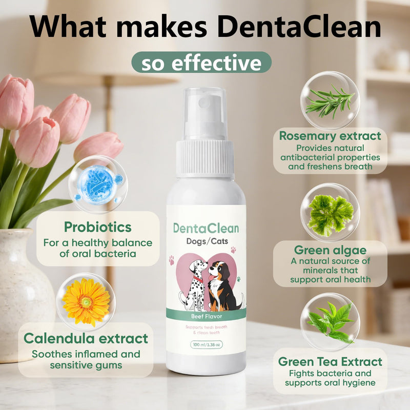 Milolabco Advanced Dental Spray, Dentaclean Spray for Dogs & Cat, Eliminate Bad Dog Breath and Cat Bad Breath, Minimize Tartar Buildup, Supports Oralhygiene, Fresher Breath, No Brushing, 100ml