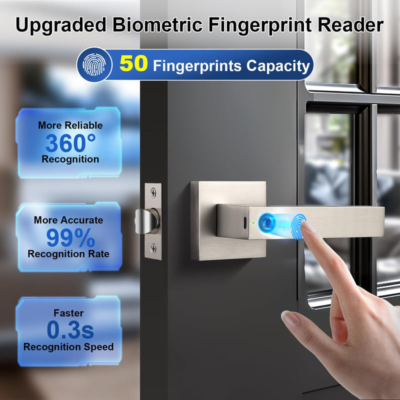 KNOBWELL Smart Fingerprint Door Lock with App Control, Smart Door Lock, Biometric Door Knob, Keyless Entry Door Lock with Handle for Home, Hotel, Apartment, Office, Airbnb-Silver Silver