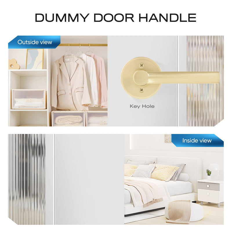 Leydebong 2 Pack Gold Dummy Door Handles, Non-Turning Interior Door Levers, Heavy Duty Reversible Indoor Handles for Closet Pantry