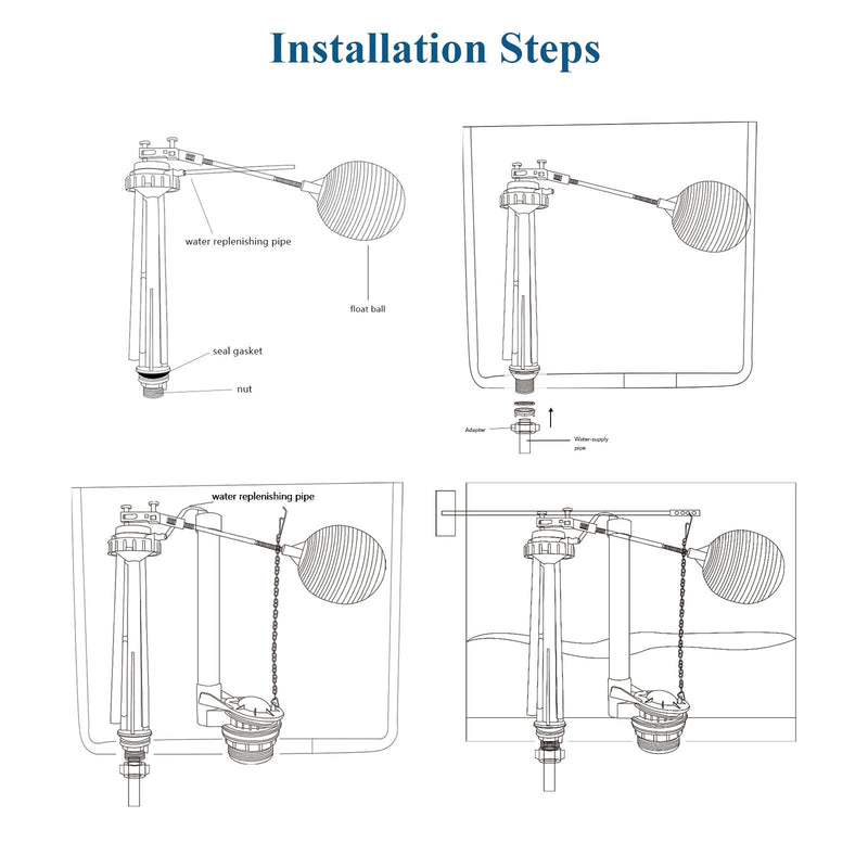 Toilet Float Fill Valve Replacement Kit, Universal Toilet Repair Kit, Includes G3/4" Inlet Fill Valve, Ballcock, and Ballcock Lever, Water-Saving Design WC Repair Parts