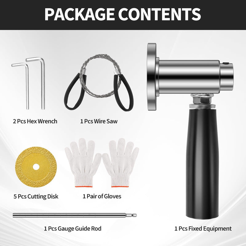 Inside/Internal Pipe Cutter for PVC Pipe, Professional PVC-ABS Pipe Cutter Tool with 7" Adjustable Depth Gauge, Stainless Handle, 5 Diamond Grit Cutting Blades, Gloves, 1/4" Hex Shank and Wire Saw