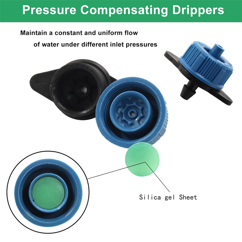 60 Pcs Drip Irrigation Emitters, 2 GPH Pressure Compensating Irrigation Drippers for Garden Lawn Watering Irrigation System, Blue 2 GPH - 60Pcs