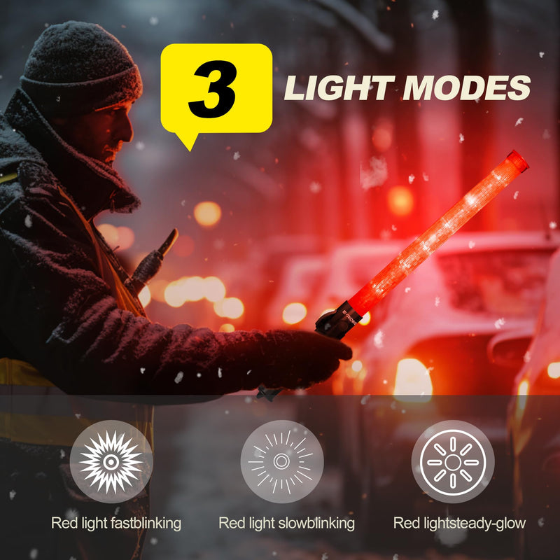 4 Pack 21 Inch Traffic Wand, Air Traffic Control Wand with 3 Flashing Modes, LED Multifunction Traffic Safety Baton for Airport, Parking, Car Directing Red 4 Pack