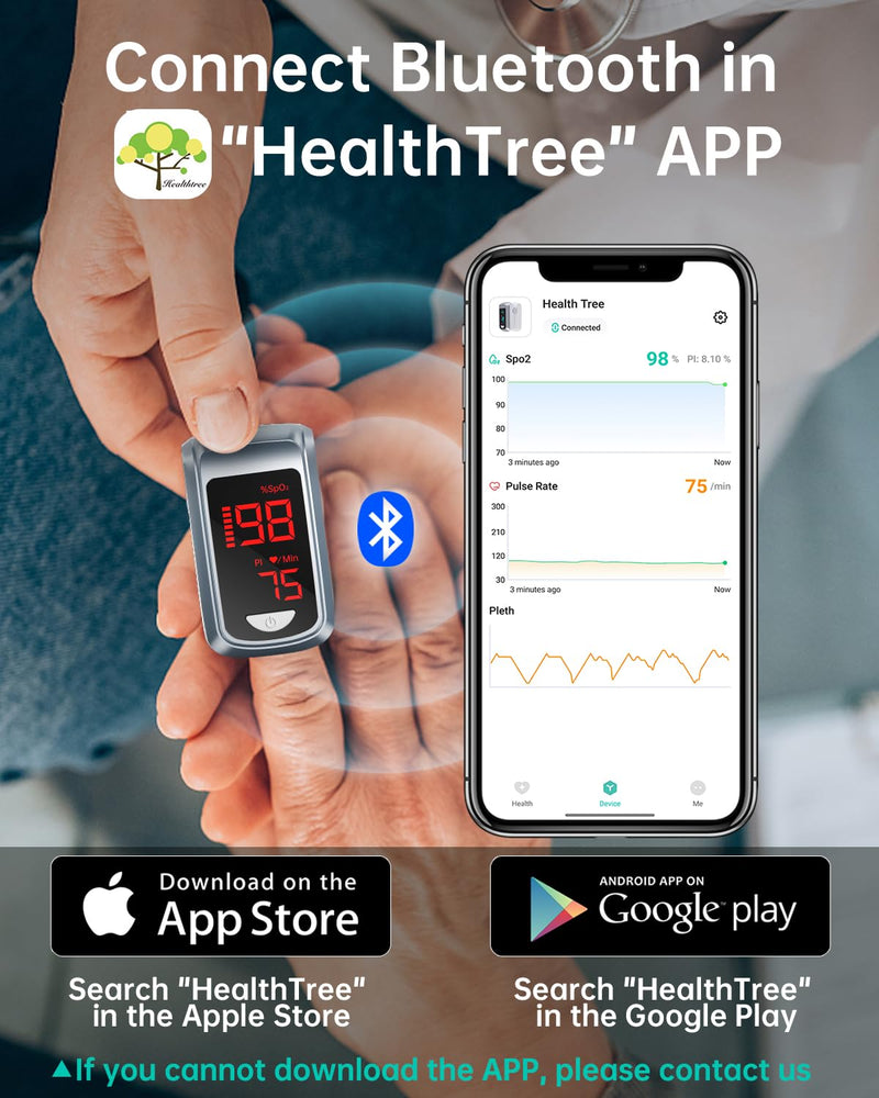 Bluetooth Pulse Oximeter Fingertip-HOLFENRY Oximeter Blood Oxygen Saturation Monitor spo2 Pulse Oximeter Finger, For Heart Rate Sat% Oxygen Saturation PI Gray