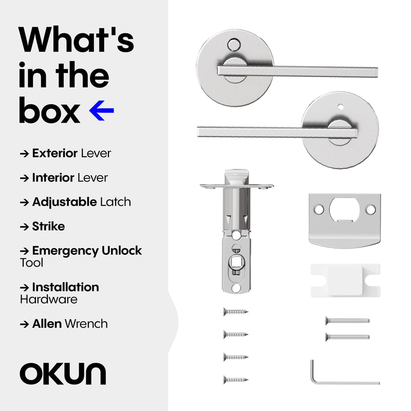Okun Valli 1-Pack Chrome Privacy Door Levers – Push Button Lock, Reversible, Sleek Concealed-Mount Design for Bedroom & Bathroom 1 Pack