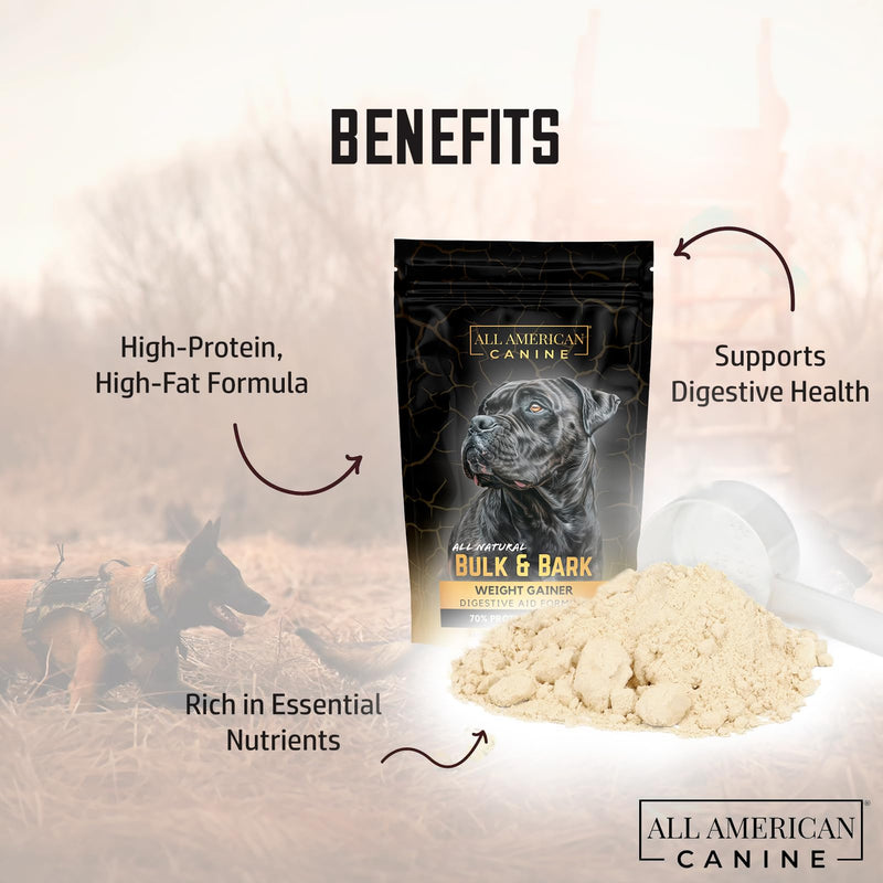 All American Canine Dog Weight Gainer + Digestive Aid Formula, Natural Health Supplement Food Topper, Weight Gain Supplements for Dogs, & Dog Muscle Builder - 60 Servings 60 Servings (1.5 lbs)