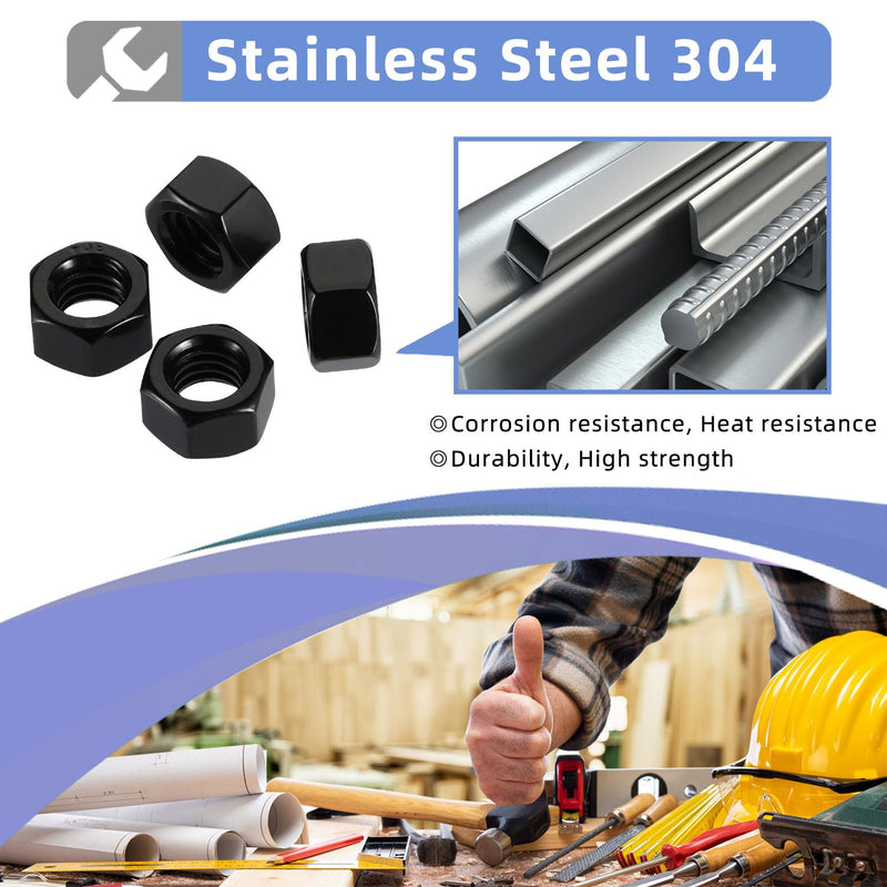 #10-24 Hex Nuts, Stainless Steel 304 Hex Nut, Black Oxide Finish, Quantity 100 #10-24 (100 PCS)
