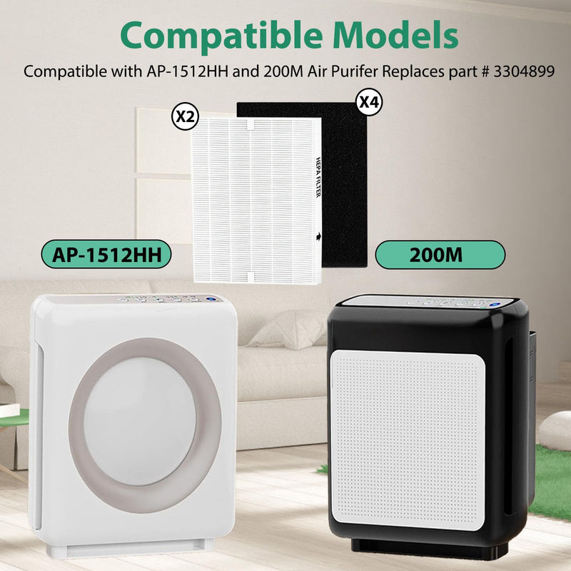 AP-1512HH Replacement Filter Compatible with Coway Airmega AP-1512HH and Airmega 200M Air Purifiers AP-1512HH-FP, AP-1518R, AP-1519P 2 High Filter and 4 Activated Carbon Filter Part #3304899