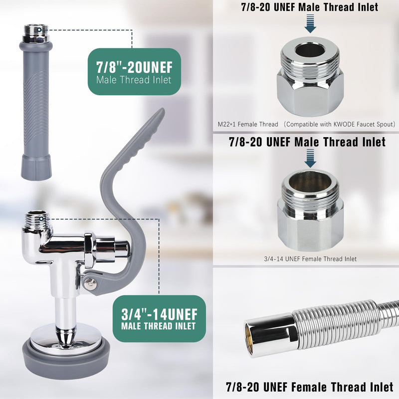 Pre Rinse Spray Valve with 38" Flexible Pre Rinse Hose,Non-Slip Commercial Sink Sprayer with Flexible Stainless Steel Hose, Replacement for Commercial Kitchen Sink Faucet,Grey 38"Hose+Grey Sprayer