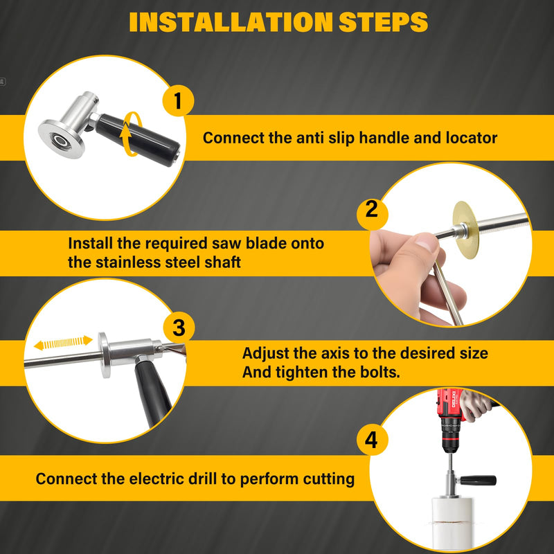 7-Inch Adjustable Depth Inside PVC Pipe Cutter with Handle & Locking Ring - Fast, Accurate Flush Cut Tool for 1.5-8 inch Sewer/Drain Pipes, Includes Diamond Wheel, HSS Saw Blades
