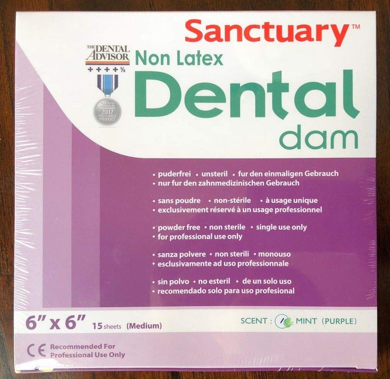 (MADE IN MALAYSIA) LATEX FREE 15 SHEET Sanctuary Rubber Dental Dam, Non-Latex, Medium Gauge,Spearmint Scented, Powder-Free 6" x 6"