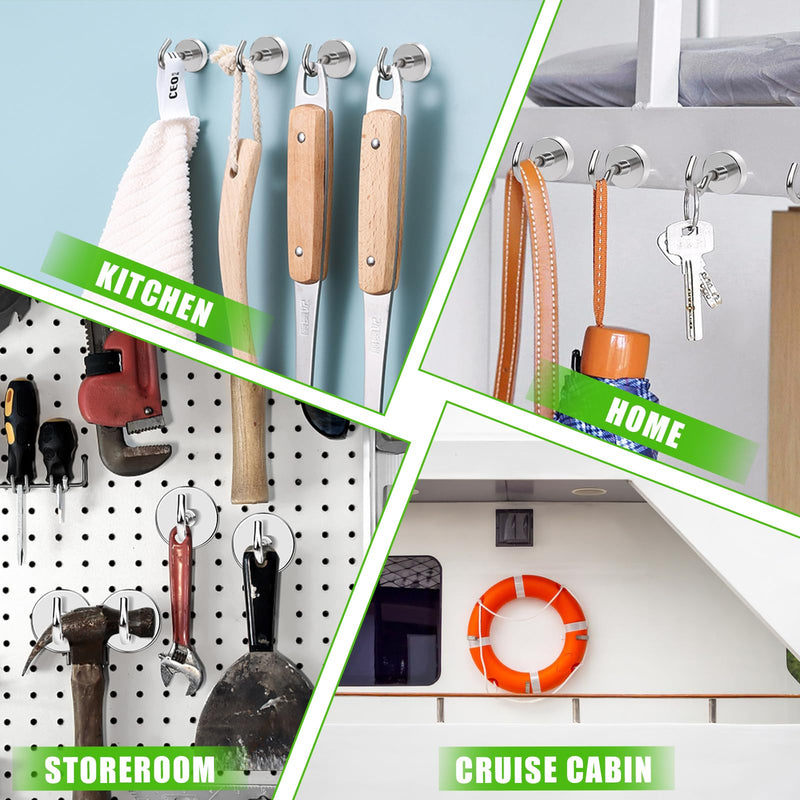 MIKEDE 12 Pack Magnetic Hooks Heavy Duty, 80lbs Strong Magnets with Metal Hooks for Cruise Cabins, Industrial Strength Magnets Hooks Perfect for Hanging on Cruise Ships, Refrigerator 80lbs Magnetic Hooks
