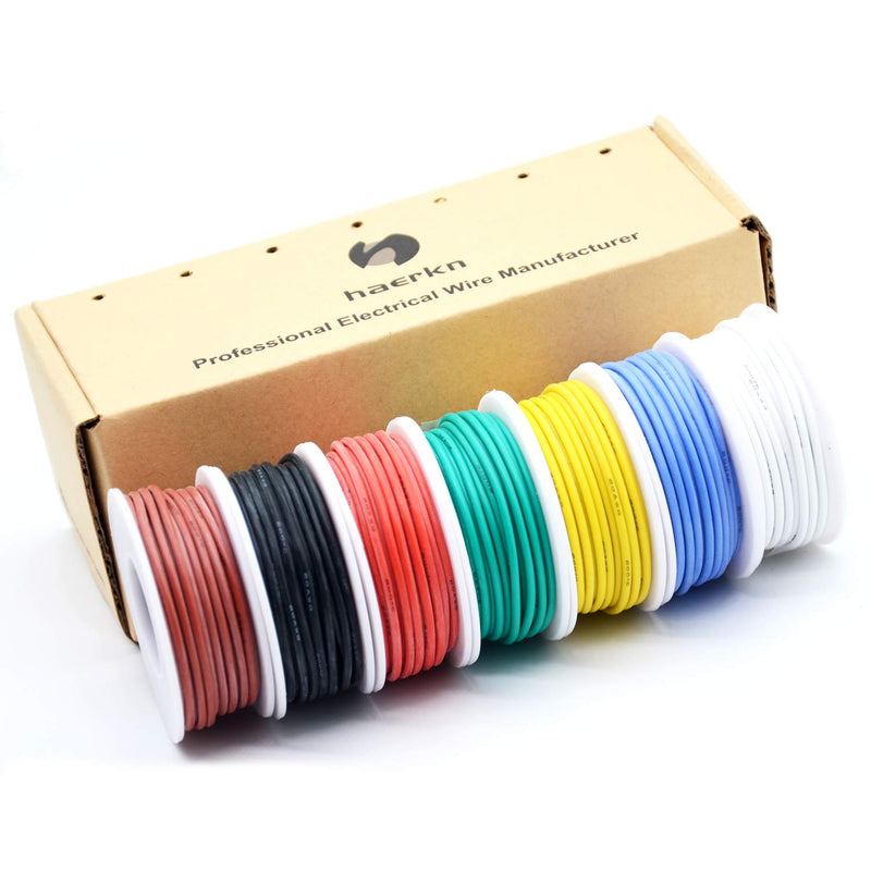 22 awg Silicone Electrical Wire Cable 7 Colors (26ft Each) 22 Gauge Hookup Wires kit Stranded Tinned Copper Wire Flexible and Soft for DIY 22awg-Stranded