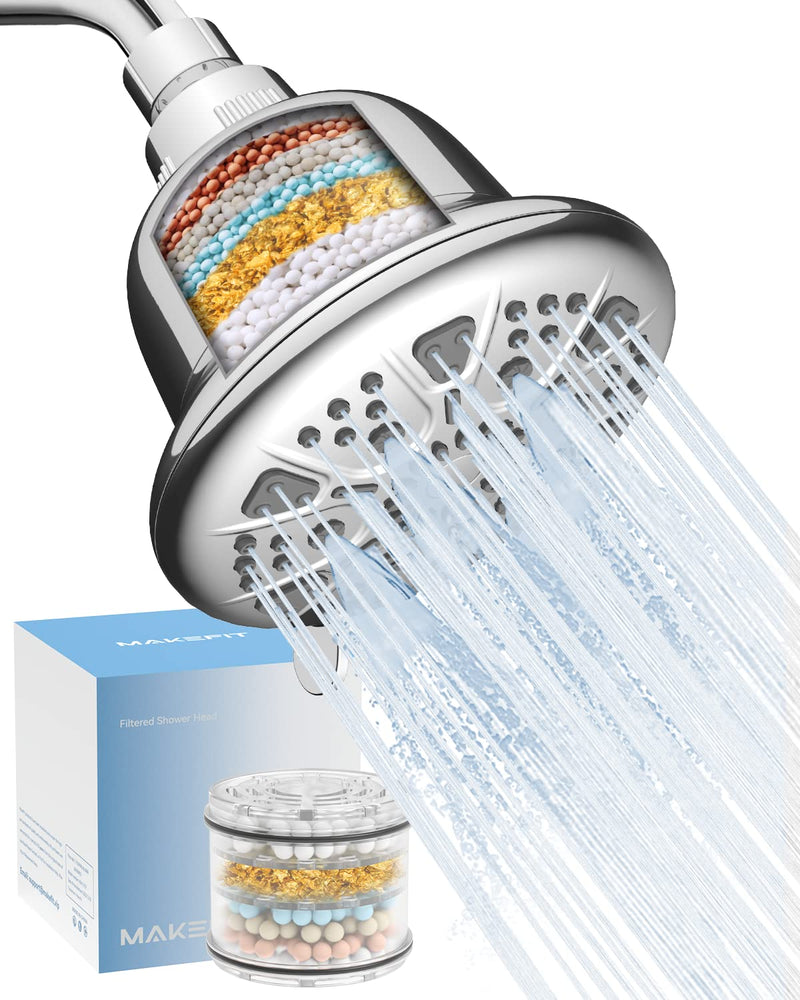 Filtered Shower Head - High Pressure Shower Head with Filter for Hard Water Softener - 7 Settings Bathroom Rain Showerhead to Remove Chlorine and Heavy Metals (Chrome) Premium Filter Chrome