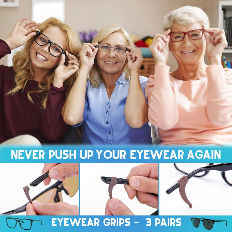 3 Pack - Sunglasses Retainer Anti-Slip Glasses Grip Ear Hook Eyeglasses Anti-Slip Temple Tip Glasses Holder (Black) Black