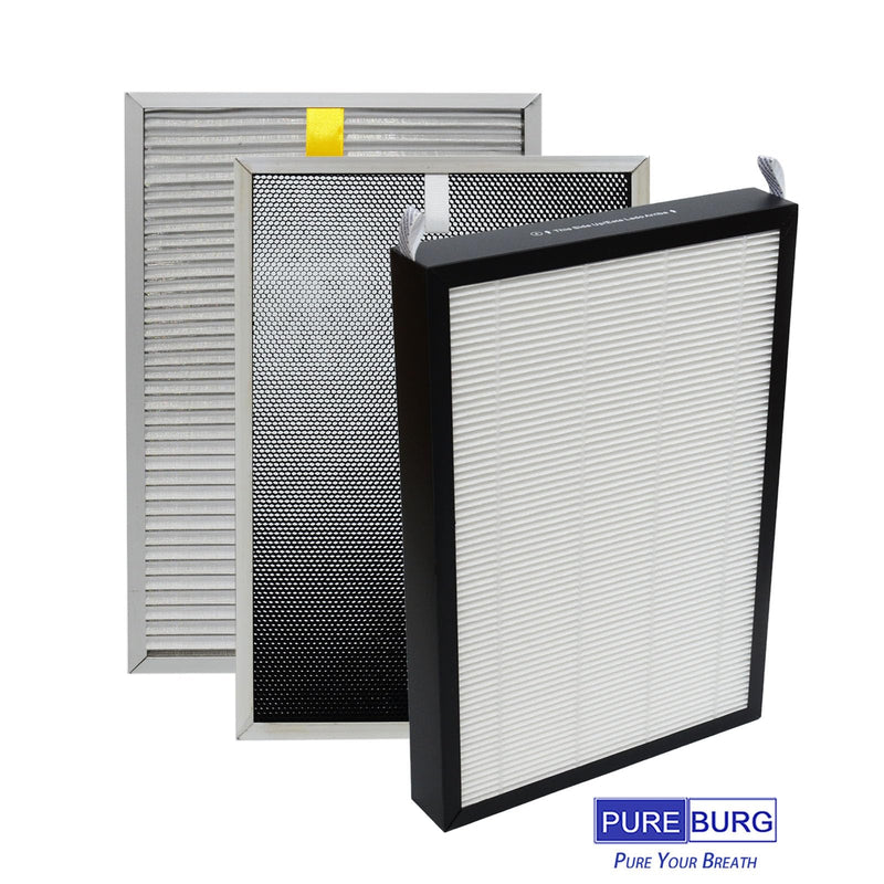 PUREBURG Replacement Filter Pack Compatible with Nuwave OxyPure 47001, 47002, 47003, 47004 Air Purifiers,1-Pack (3 Filters) H13 HEPA Activated Carbon Stainless Steel Pre-filters,Ozone Removal Filter