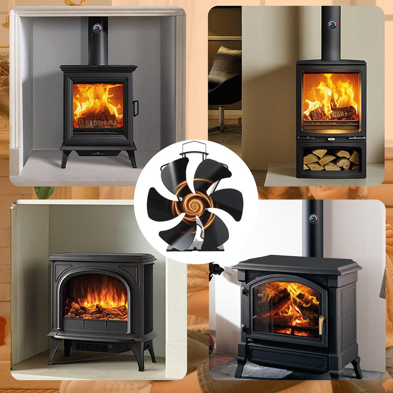 Tomersun Wood Stove Fan Fireplace Fan Heat Powered Stove Fan for Wood Burning/Pellet/Fireplace, with Thermometer Large