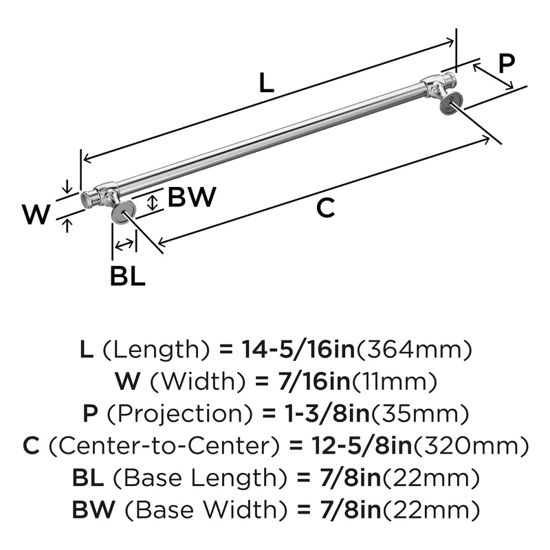 Amerock 12-5/8" Winsome Polished Chrome Drawer Pull | 12-5/8 inch (320mm) Center-to-Center Mounting Distance and 14-5/16 inches Overall Length, Durable Zinc Cabinet Hardware 12-5/8 Inch (320 mm) Center-to-Center