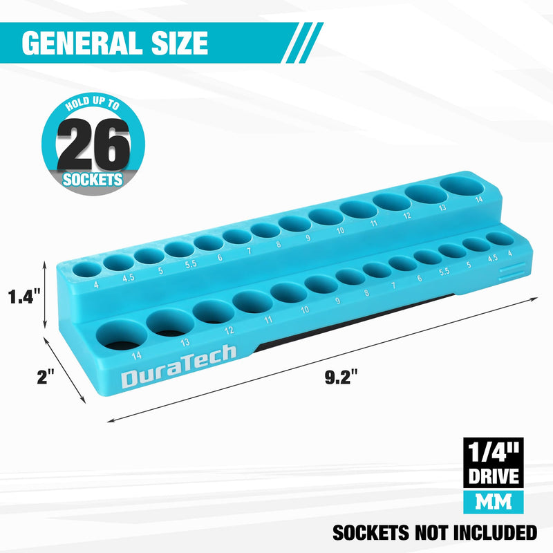 DURATECH Magnetic Socket Organizer, 1/4" Metric Socket Tray Holds 26 Pieces Standard & Deep Size Sockets, Magnetic Sockets Holder(Socket Not Included) 1/4" DR, Metric