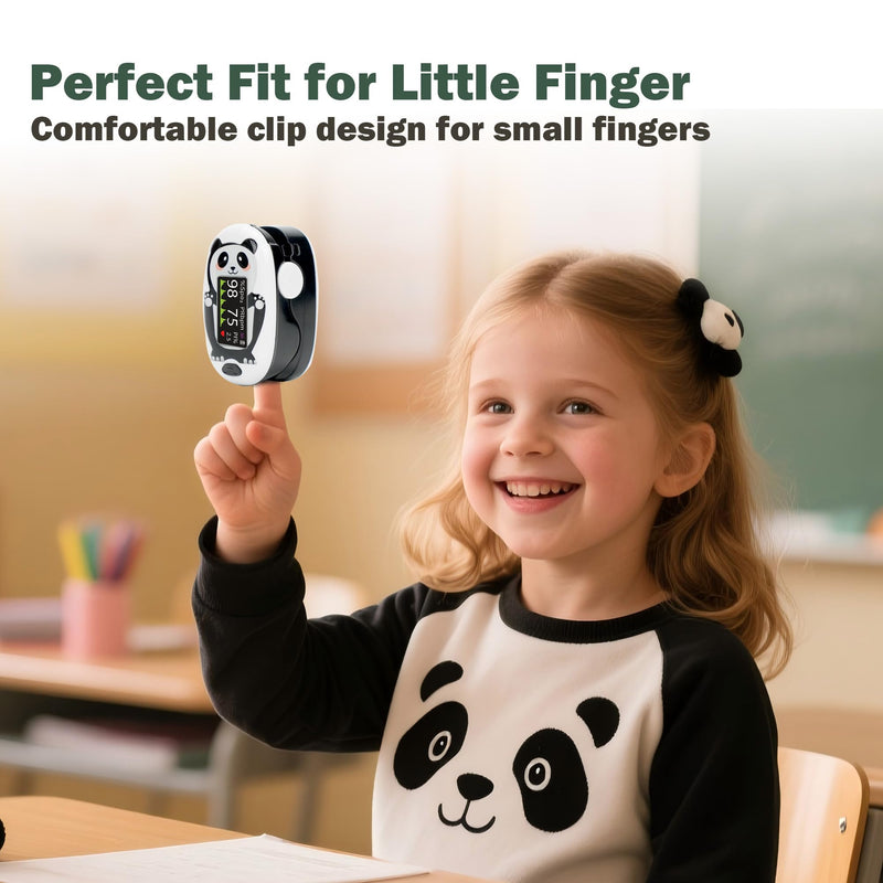 Panda Pediatric Pulse Oximeter for Kids (2+), Children Oxygen Monitor Fingertip with 20 × Memory, Blood Oxygen Saturation Monitor with Alarm, Batteries and Lanyard