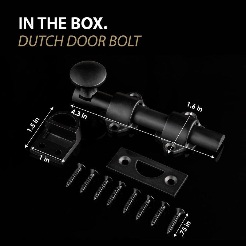 Mega Handles Dutch Door Bolt - 4 Inch Heavy Duty Slide Bolt Latch, Easy to Install Slide Latch for Dutch Doors, Suitable Slide Bolt for Toy Boxes, Cabinets, Pantry Doors and More - Matte Black 1 Pack