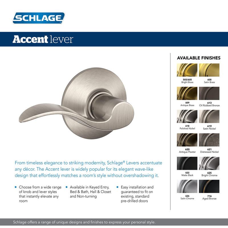 Schlage FB50 V Acc 505 605 Single Cylinder Deadbolt and Keyed Entry Accent Lever, Bright Brass Security Set_Accent Bright Brass Finish