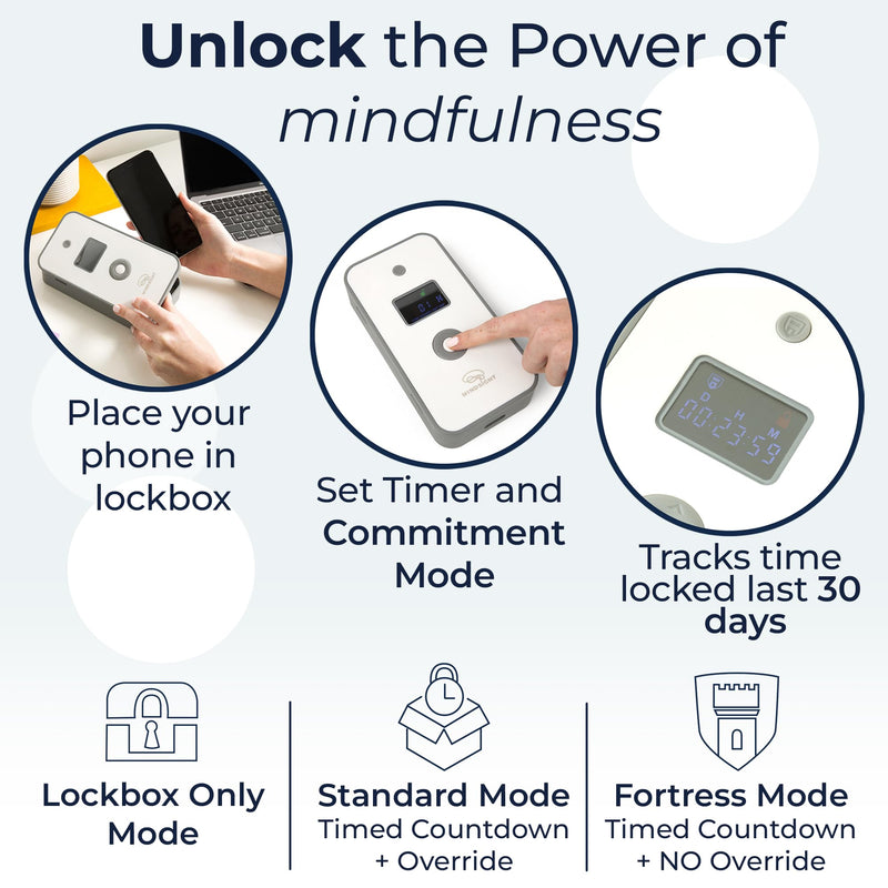 Mindsight Personal Timed Lock Box | Unplug from Phones and Other Small Distractions | 3 Modes based on Willpower | Easy to Use | Out of Sight ~ Out of Mind | Boost Your Mental Wellness Glacier Gray