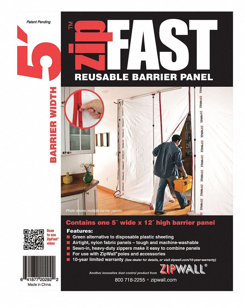 ZipWall ZipFast Reusable Barrier 5' Panel for Dust Barriers, ZF5 , White 4 Count (Pack of 1)