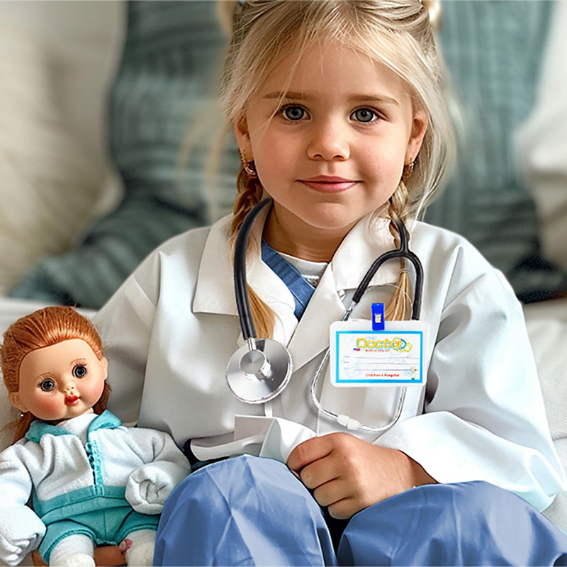 RioRand Doctor Costume for Kids With Stethoscope Lab Coat Career Day Costume Halloween Dress Up For Boys Girls 3-12 XXL-150/9-10Y Pink