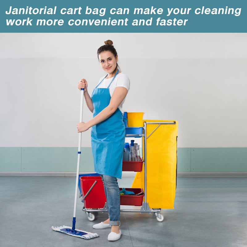 Cleaning Cart Bag Zippered Front Replacement Janitorial Cart Bag 24 Gallon Large Capacity Commercial Cleaning Bags for Cleaning Cart Housekeeping Carts, Yellow (26.5 x 15.5 x 10.5 Inch) 26.5 x 15.5 x 10.5 Inch