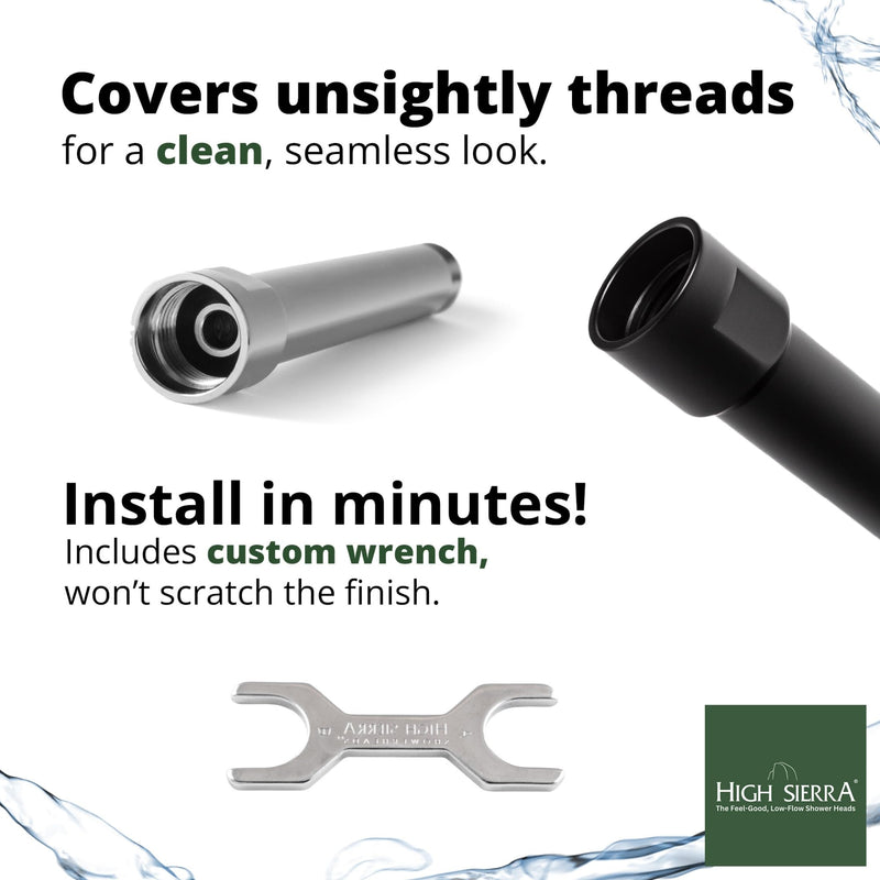 High Sierra® Solid Lead-Free Metal 6″ Shower Arm Extension. Lowers height of fixed and handheld shower heads. Will support the Weight of Handheld and Combination Shower heads - Matte Black