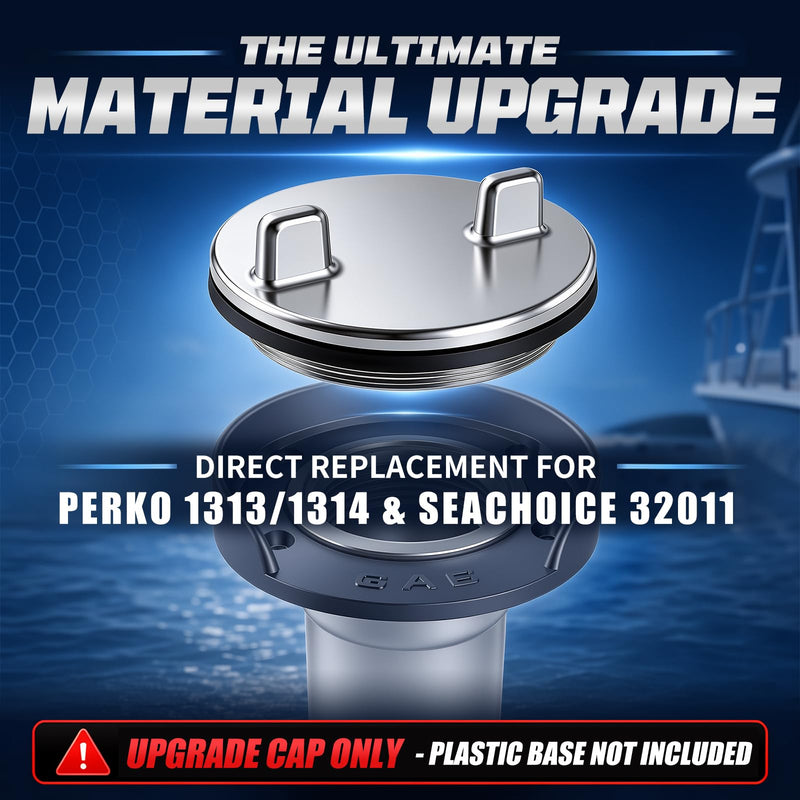 316 Stainless Steel Marine Deck Fill Cap with O-Ring,Replaces Compatible with Perko 1313/1314 & for Seachoice 32011,Boat Gas Cap Replacement,1-1/2" Thread for Bass Boats 2PC
