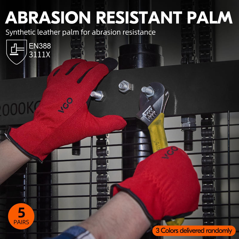 Vgo... 5-Pairs High Dexterous Work Gloves For Men Women,Breathable,Light Duty,Excellent Grip,Value Pack (L, 5 Colors, AL8736) Small Black+yellow+red+blue+gray