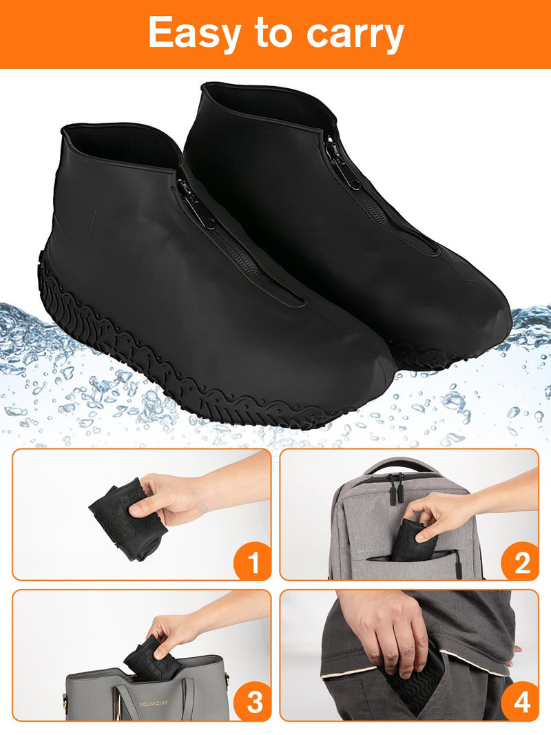 HTHOY&GOWY Shoe Covers Waterproof Silicone Rain Overshoes for Kids Men and Women L (Women 7.5-11, Men 6.5-10.5) Black