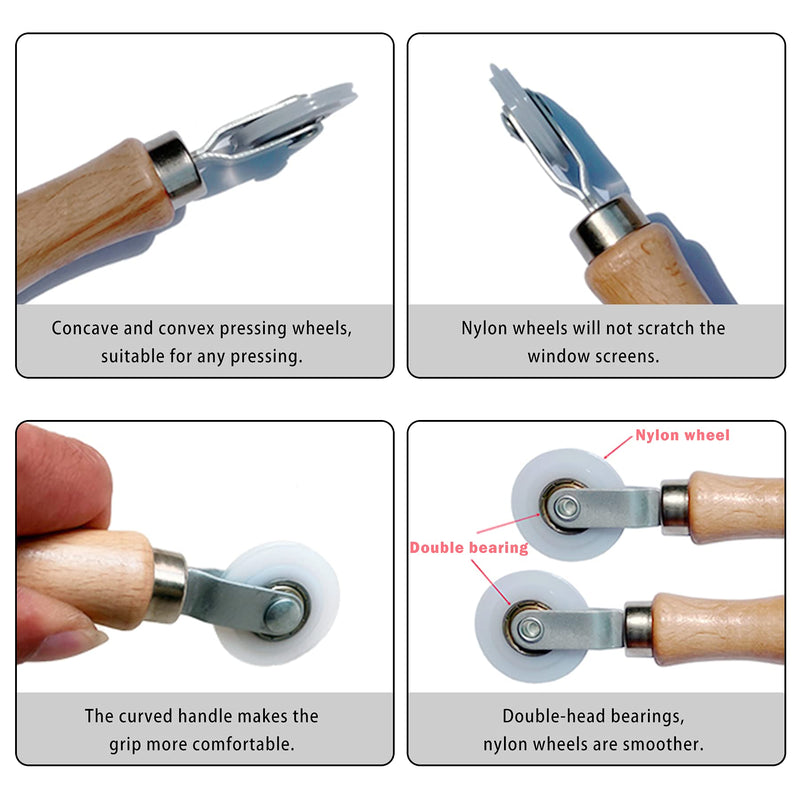 BAYTORY 3Pcs Screen Tool, Window Screen Spline Roller Tool with Wooden Handle and Steel/Nylon Bearing Wheels, Mesh Screen Door Repair Kit Easy to Use Steel and Nylon