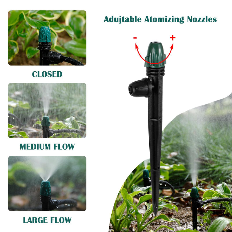 25PC Anti-Drop Drip Irrigation Spray,Lock Barbed Design Misting Drippers for 1/4" Irrigation Tubing,Adjustable 360 Degree Micro Spray on 6.3" Stake for Garden Watering System (25pc-Adjustable Emitter) 25pc-Adjustable Emitter