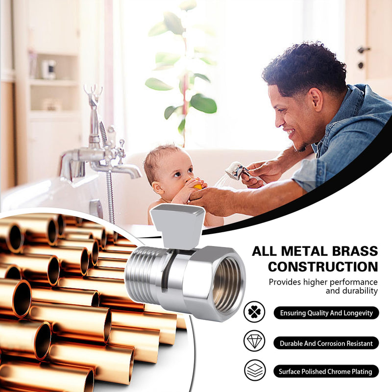 Shower Shut Off Valve, Shower Flow Control Valve,Soild Brass Flow Pressure Regulator for Handheld Shower Head G1/2 Brushed Nickel